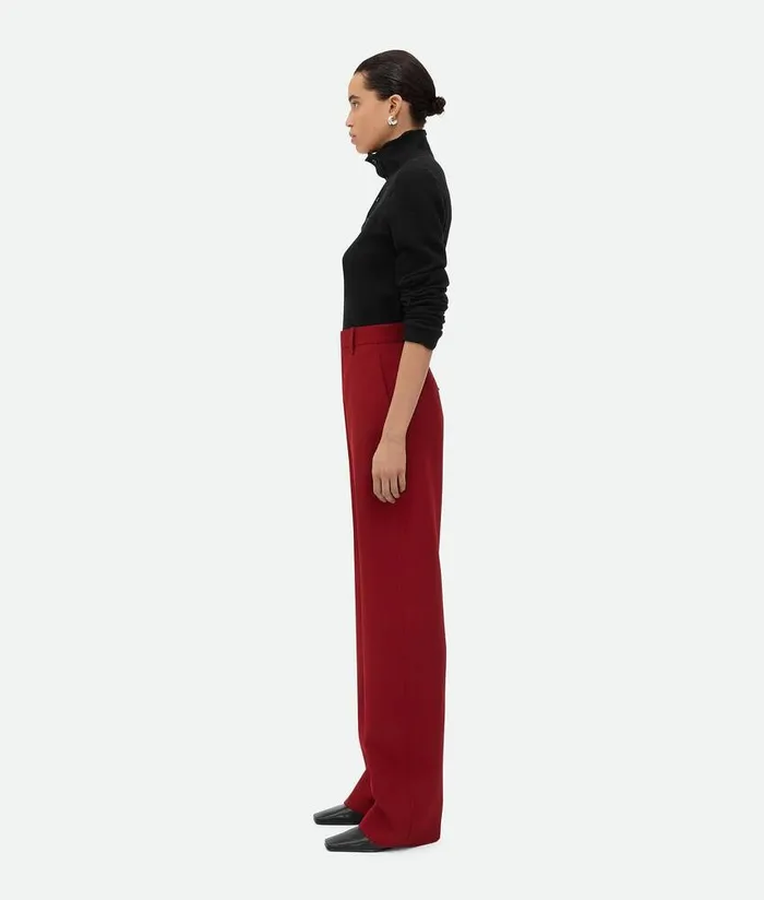 Women Bottega Veneta Trousers And Shorts Wool Twill Rounded Leg Trousers Rosewood