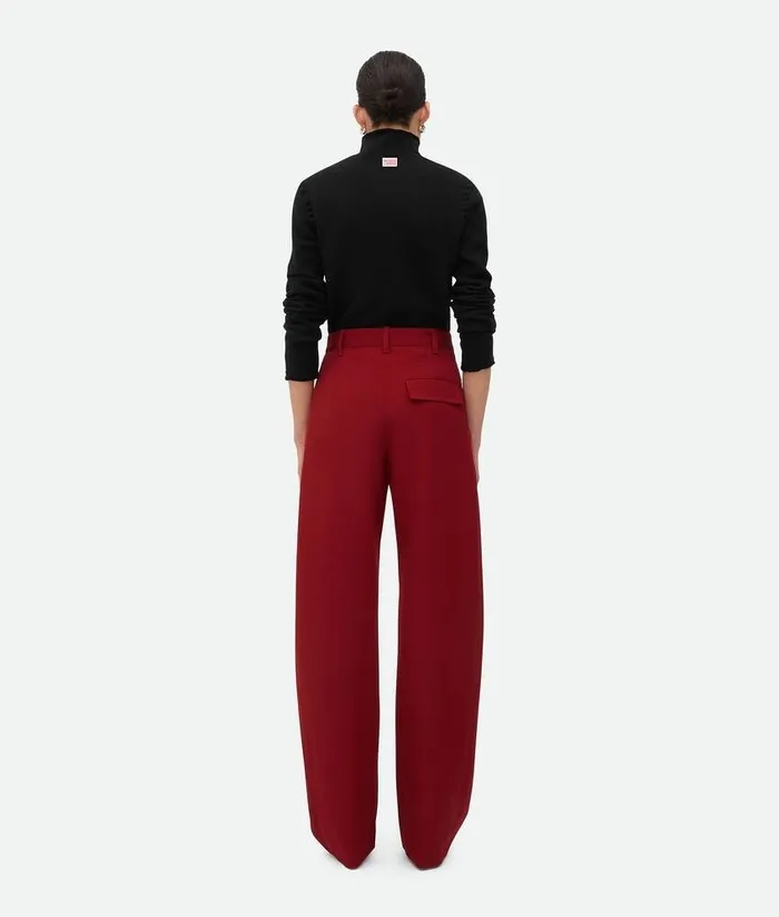 Women Bottega Veneta Trousers And Shorts Wool Twill Rounded Leg Trousers Rosewood