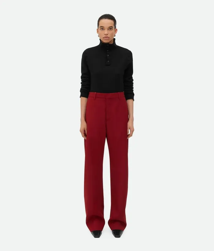 Women Bottega Veneta Trousers And Shorts Wool Twill Rounded Leg Trousers Rosewood