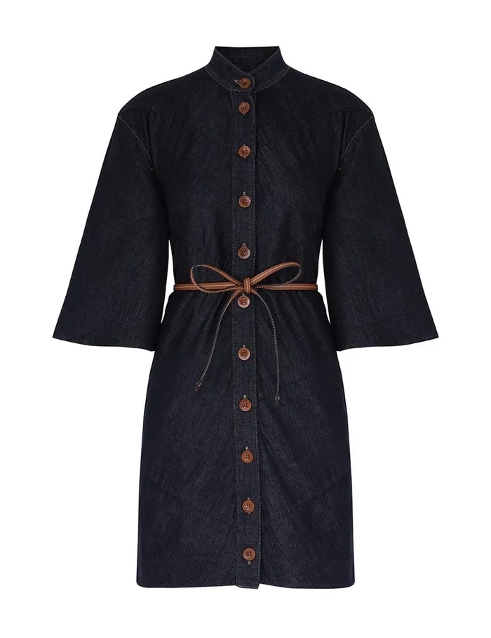 Women Clothing Zimmermann Acacia Denim Mini Shirt Dress Midnight