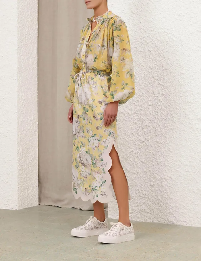 Women Clothing Zimmermann Acacia Scallop Blouse Yellow Floral
