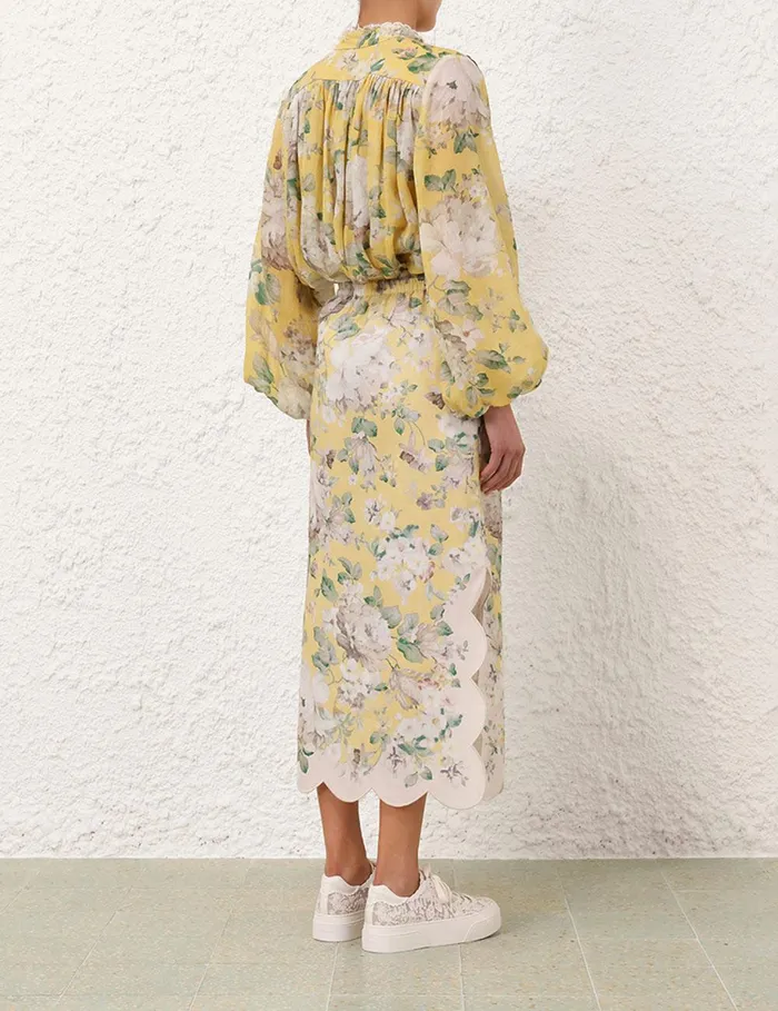 Women Clothing Zimmermann Acacia Scallop Blouse Yellow Floral