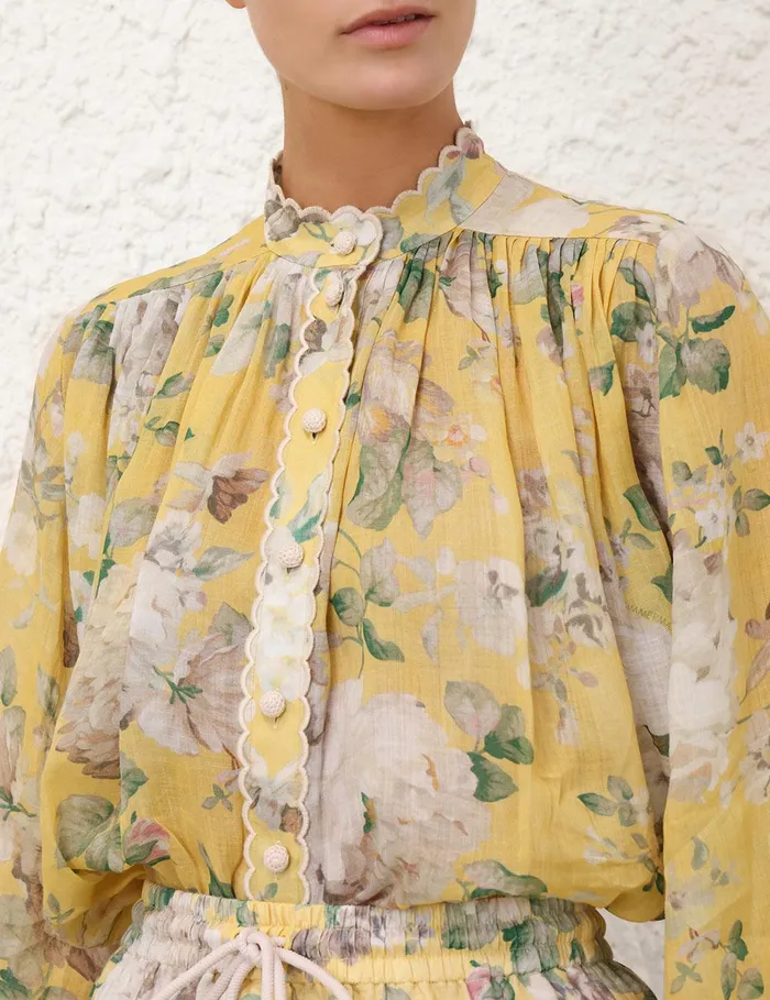 Women Clothing Zimmermann Acacia Scallop Blouse Yellow Floral
