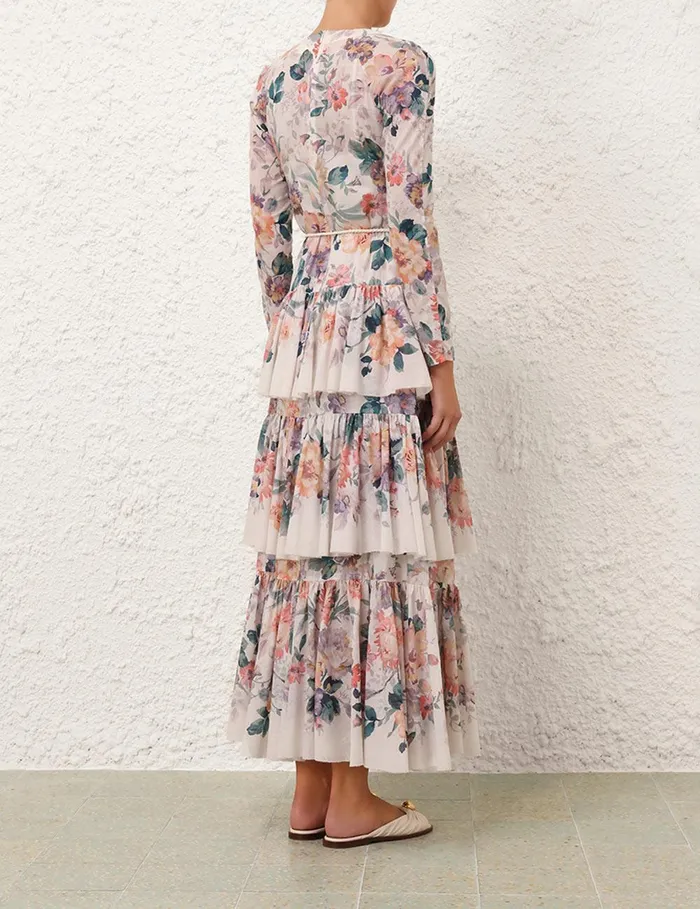 Women Clothing Zimmermann Acacia Tiered Maxi Dress Cream Multi Floral