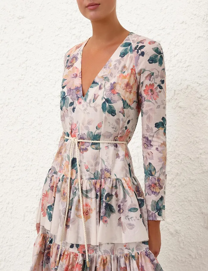 Women Clothing Zimmermann Acacia Tiered Maxi Dress Cream Multi Floral