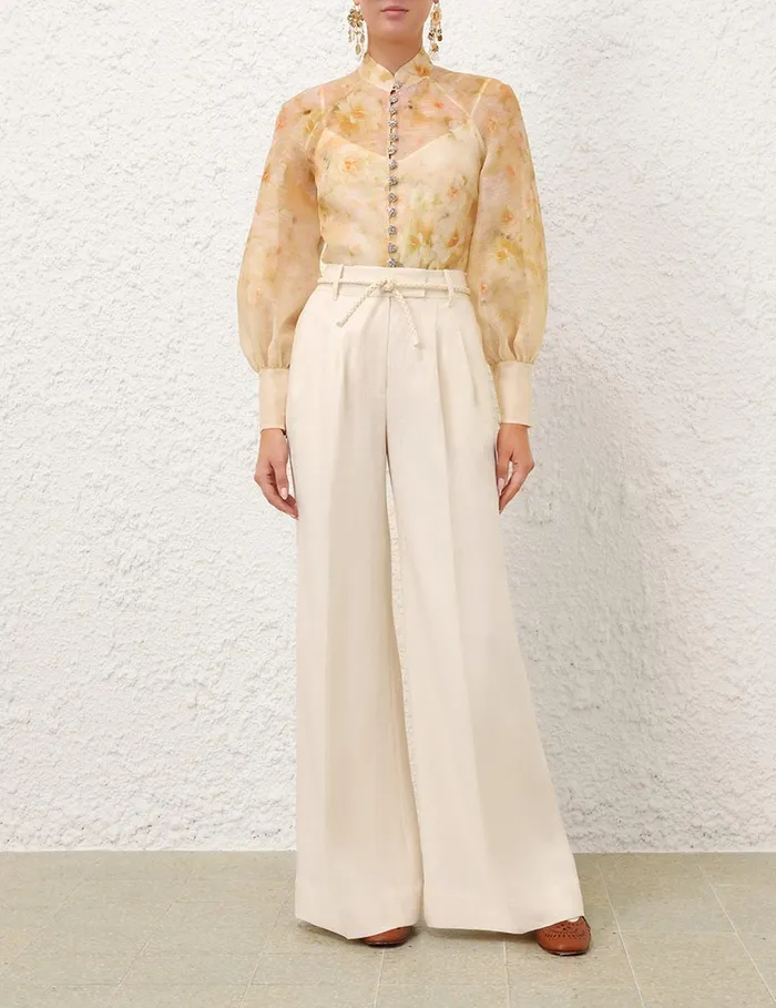 Women Clothing Zimmermann Crush Buttoned Blouse Yellow Floral