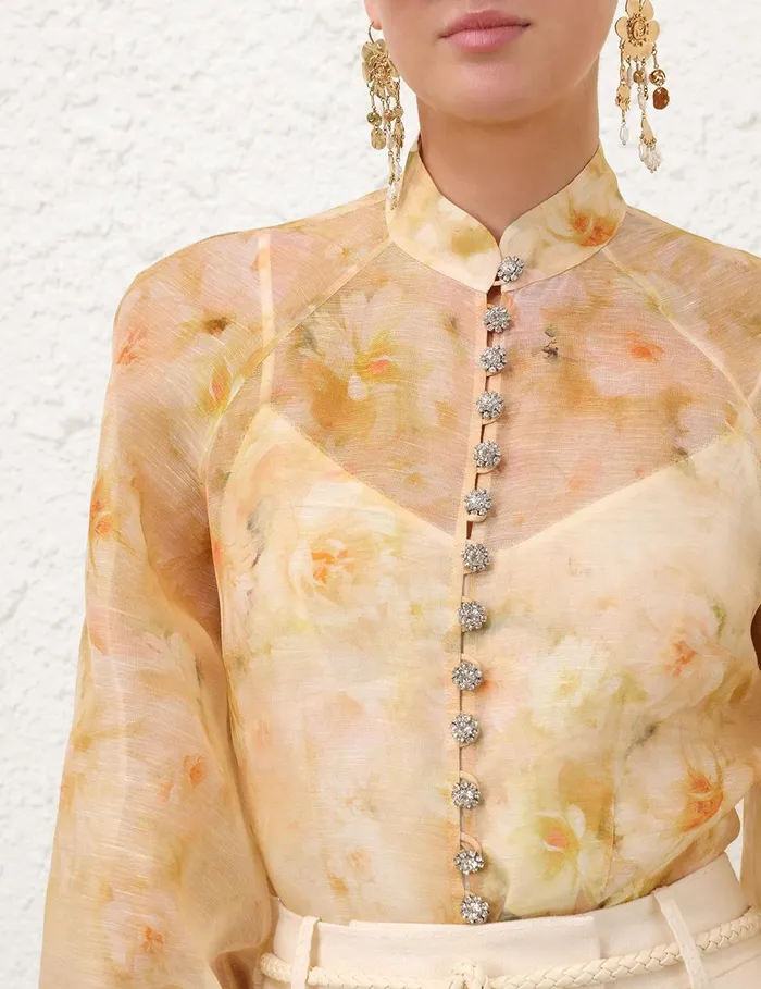 Women Clothing Zimmermann Crush Buttoned Blouse Yellow Floral