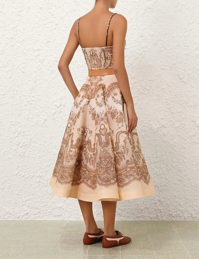 Women Clothing Zimmermann Crush Twist Front Midi Dress Peach Lace Print