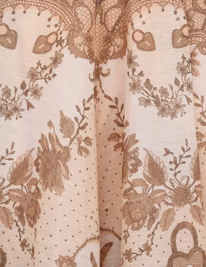 Women Clothing Zimmermann Crush Twist Front Midi Dress Peach Lace Print