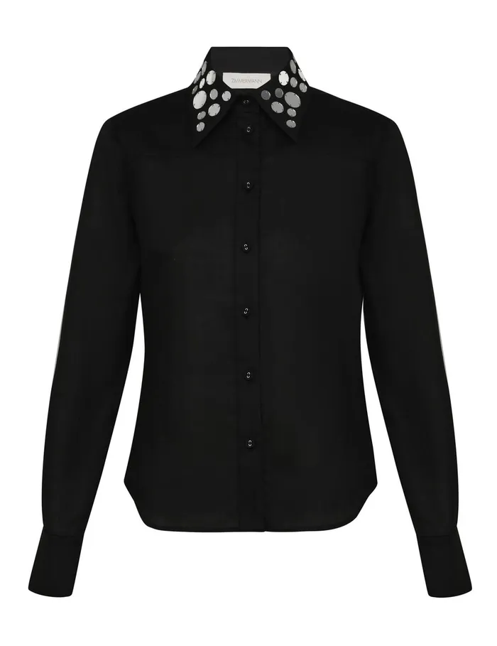 Women Clothing Zimmermann Eden Mirror Shirt Blacksilver