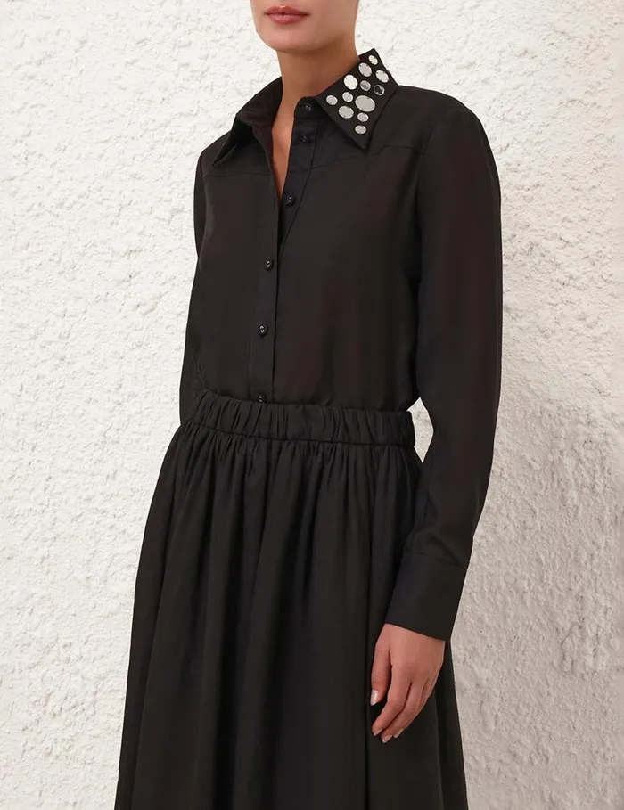 Women Clothing Zimmermann Eden Mirror Shirt Blacksilver