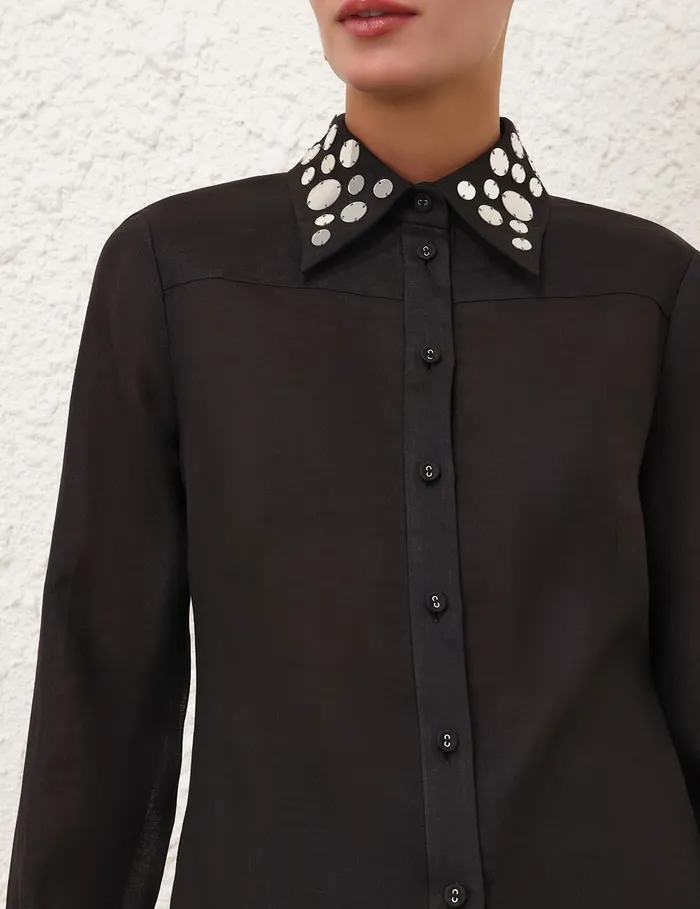 Women Clothing Zimmermann Eden Mirror Shirt Blacksilver