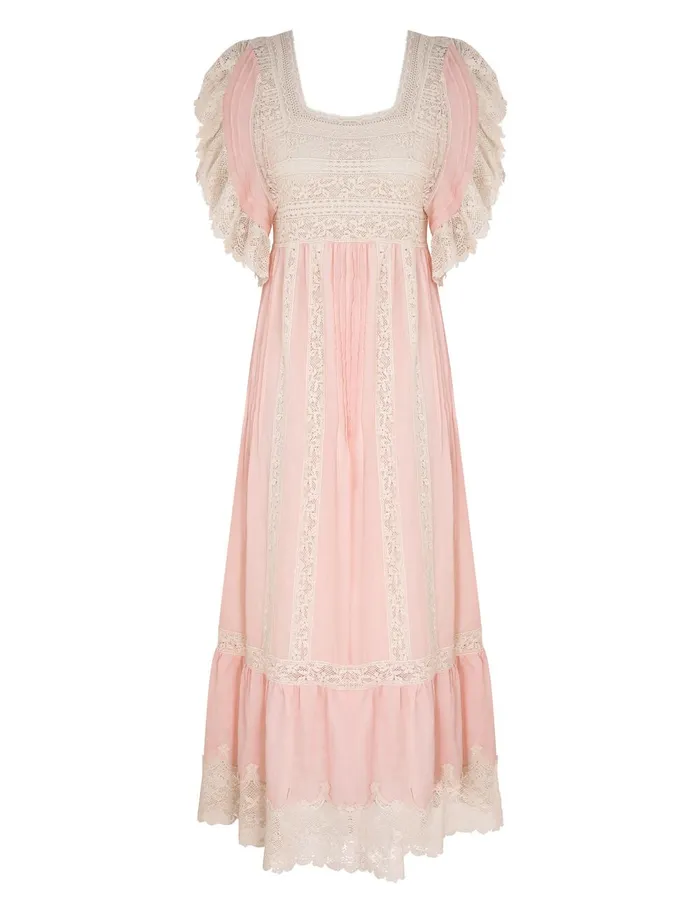 Women Clothing Zimmermann Everley Lace Trim Midi Dress Pink