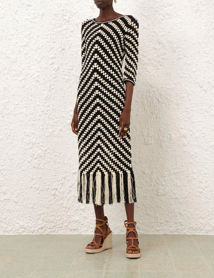 Women Clothing Zimmermann Halliday Hand Crochet Dress Chevron