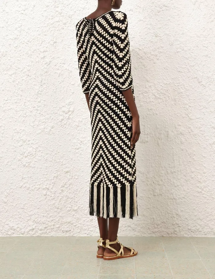 Women Clothing Zimmermann Halliday Hand Crochet Dress Chevron