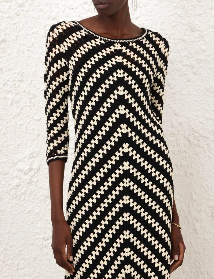 Women Clothing Zimmermann Halliday Hand Crochet Dress Chevron