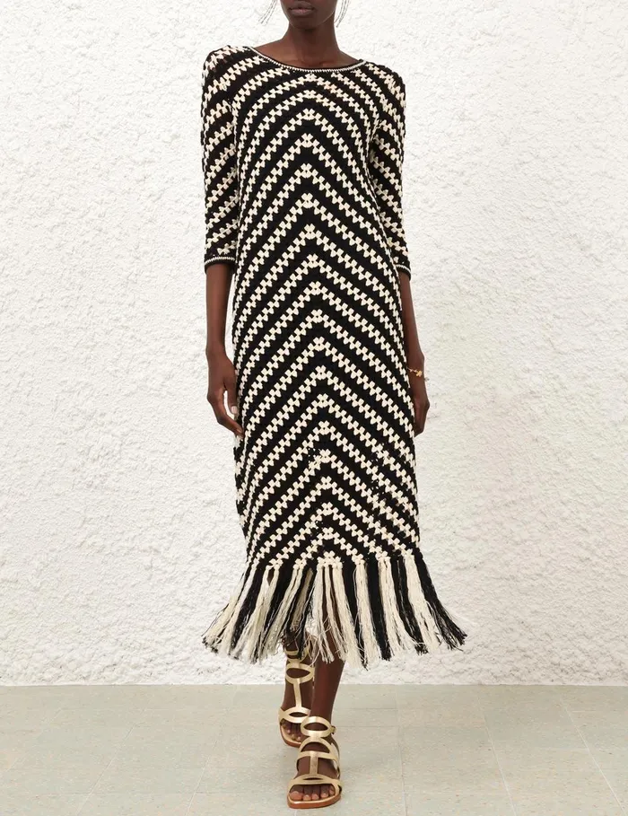 Women Clothing Zimmermann Halliday Hand Crochet Dress Chevron