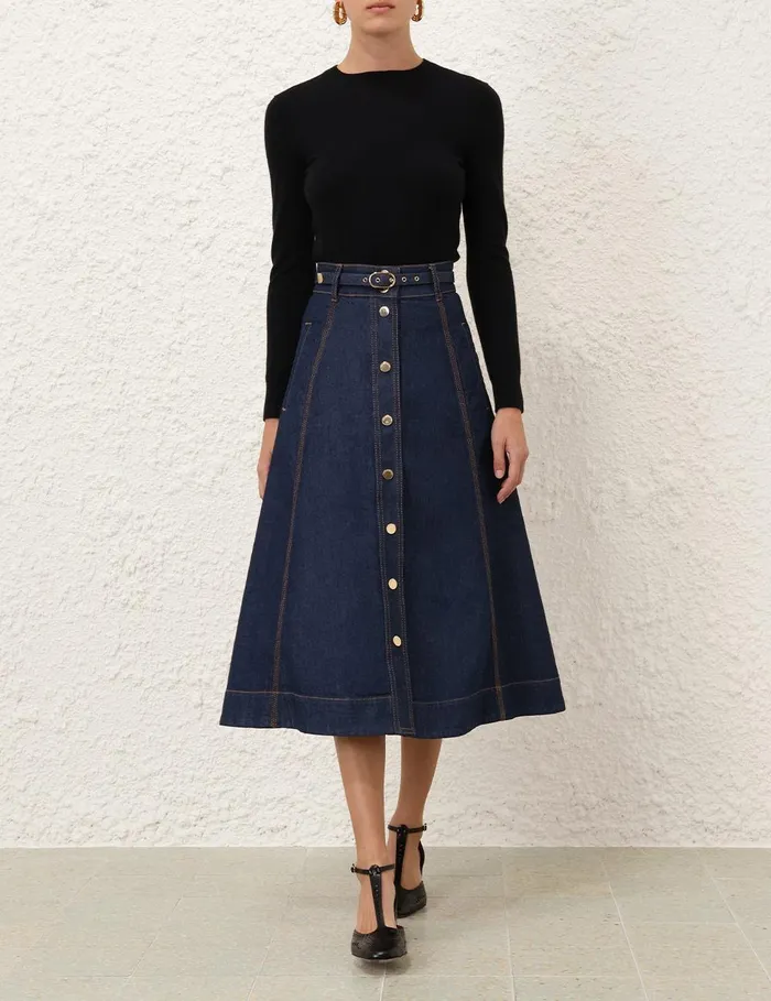 Women Clothing Zimmermann Illustration A Line Skirt Ink