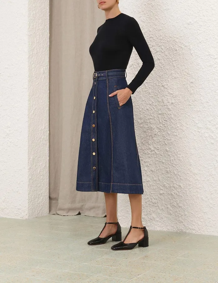 Women Clothing Zimmermann Illustration A Line Skirt Ink