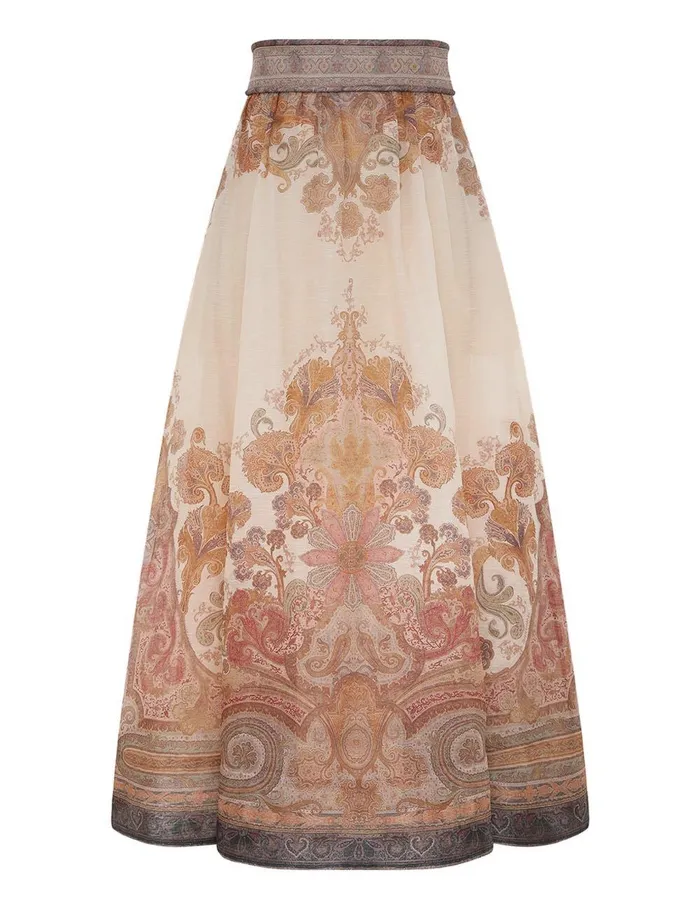 Women Clothing Zimmermann Illustration Midi Skirt Cream Paisley
