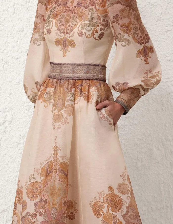 Women Clothing Zimmermann Illustration Midi Skirt Cream Paisley