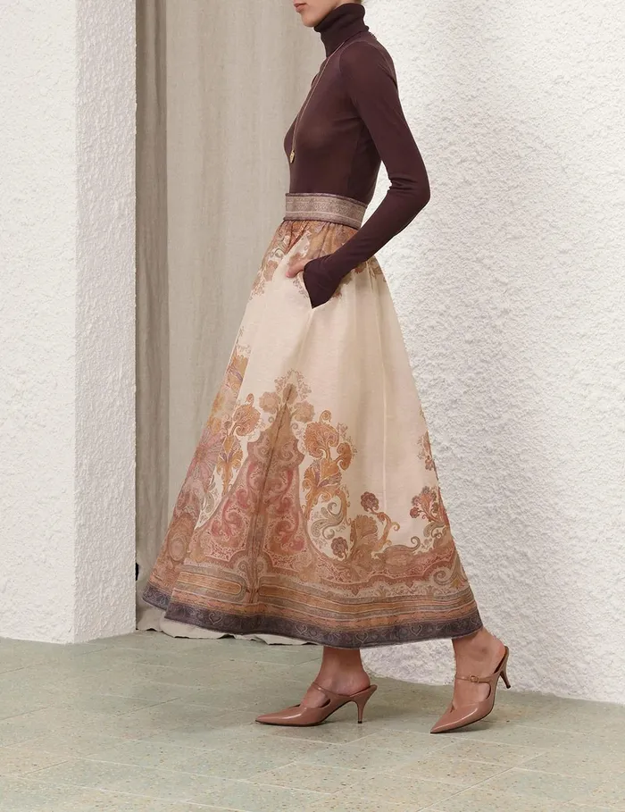 Women Clothing Zimmermann Illustration Midi Skirt Cream Paisley