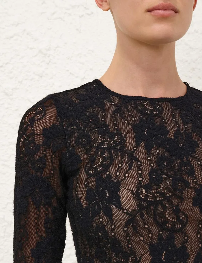 Women Clothing Zimmermann Lace Bodysuit Black