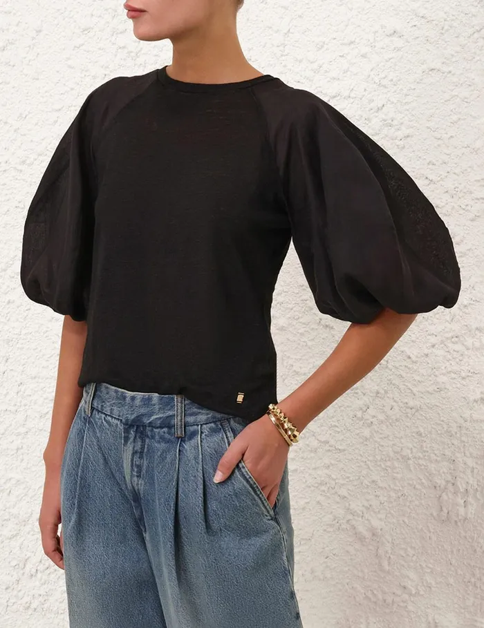 Women Clothing Zimmermann Lantern Sleeve Tee Black