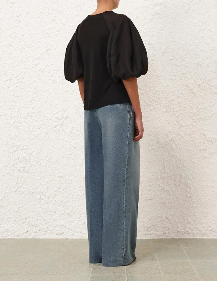 Women Clothing Zimmermann Lantern Sleeve Tee Black