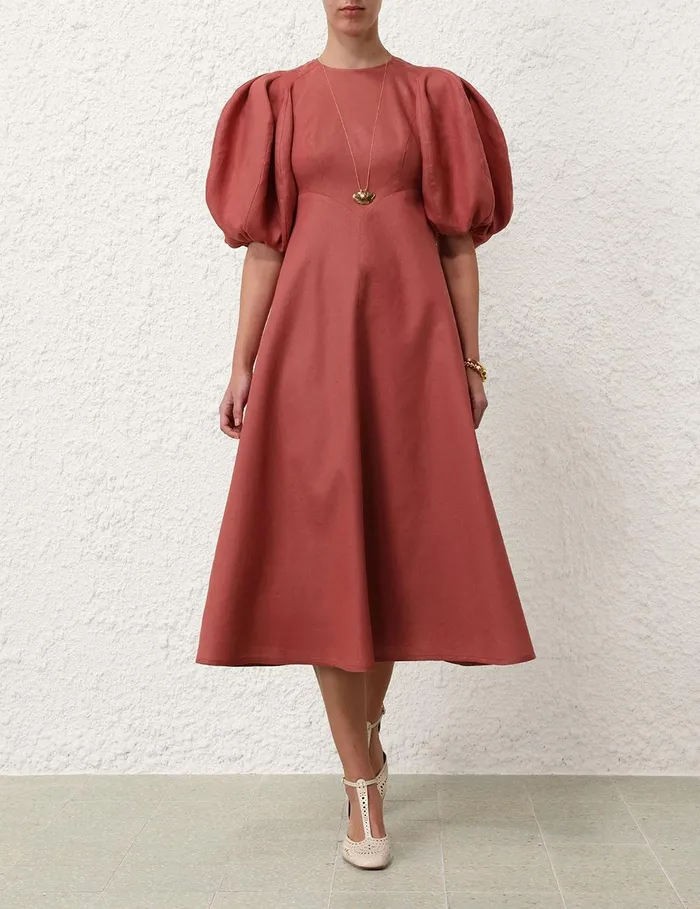 Women Clothing Zimmermann Midi Day Dress Lipstick
