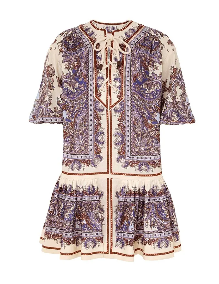 Women Clothing Zimmermann Ottie Eyelet Mini Dress Purple Paisley