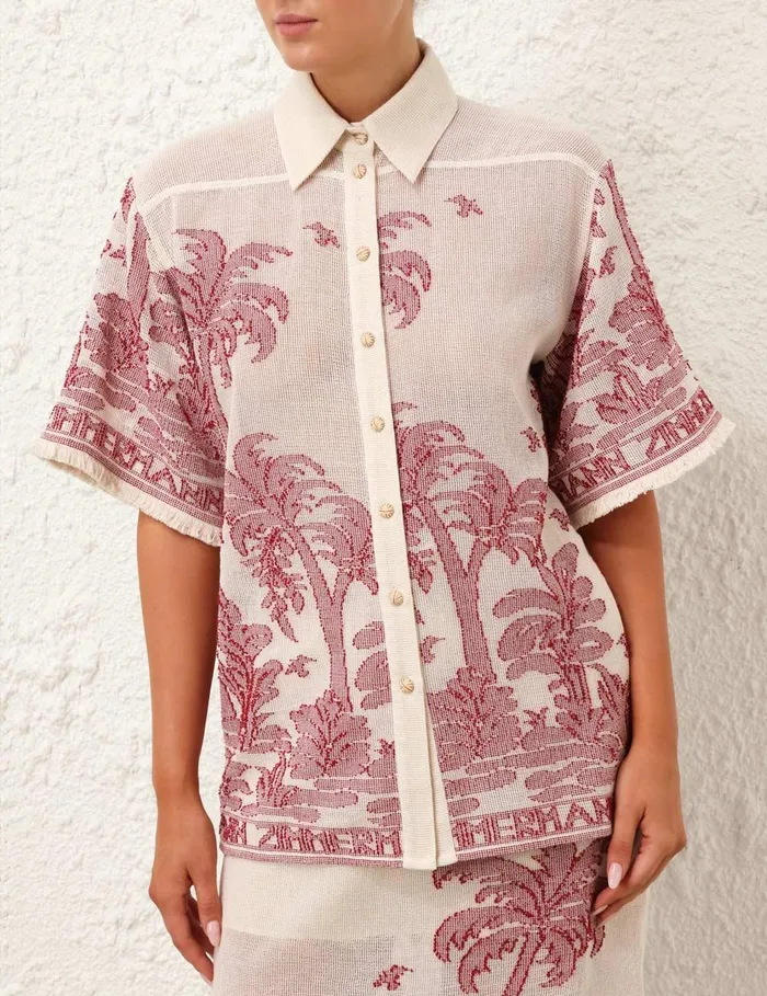 Women Clothing Zimmermann Ottie Palm Relaxed Shirt Creamred