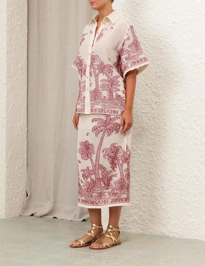 Women Clothing Zimmermann Ottie Palm Relaxed Shirt Creamred
