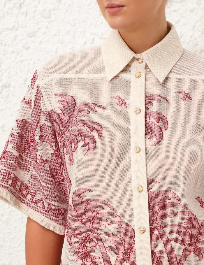 Women Clothing Zimmermann Ottie Palm Relaxed Shirt Creamred