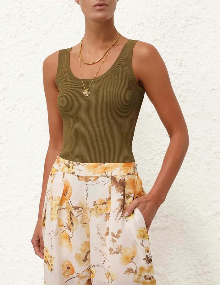 Women Clothing Zimmermann Ottie Scoop Neck Tank Olive