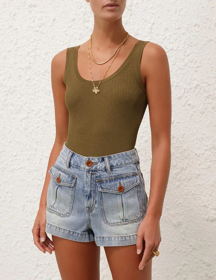 Women Clothing Zimmermann Ottie Scoop Neck Tank Olive