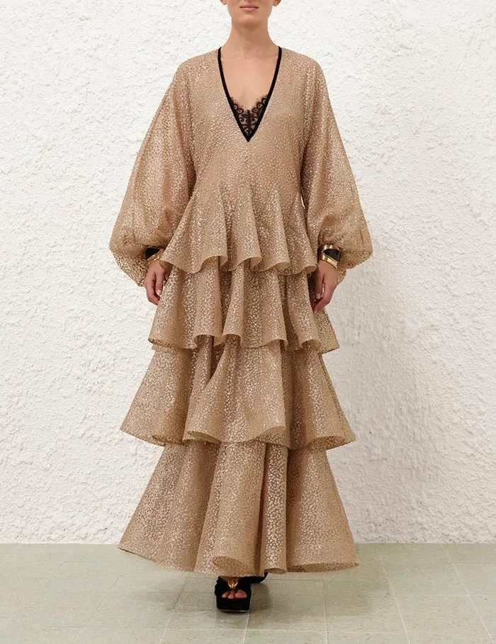 Women Clothing Zimmermann Pavilion Glitter Gown Champagne
