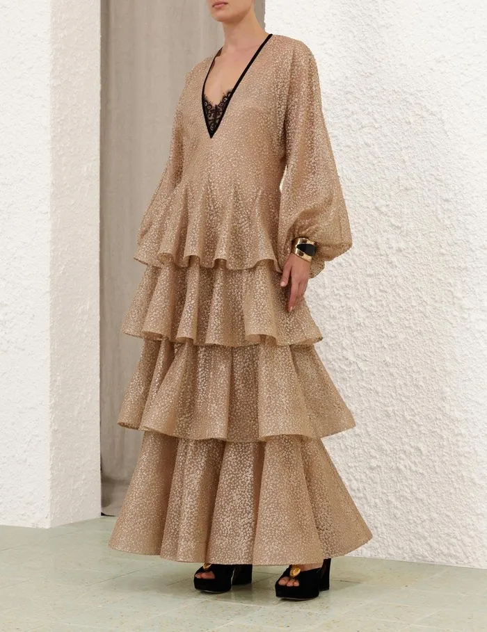 Women Clothing Zimmermann Pavilion Glitter Gown Champagne