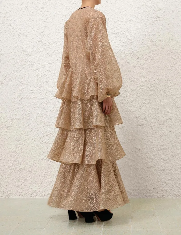 Women Clothing Zimmermann Pavilion Glitter Gown Champagne