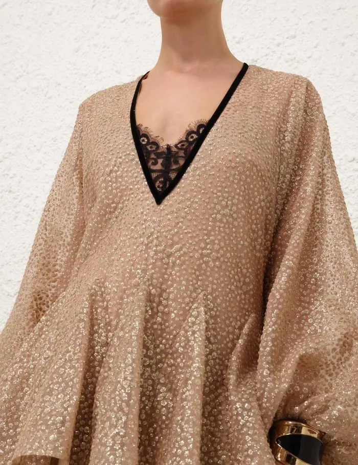 Women Clothing Zimmermann Pavilion Glitter Gown Champagne