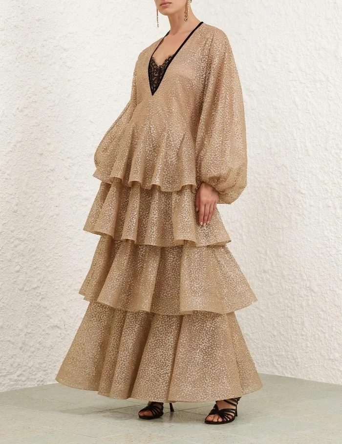 Women Clothing Zimmermann Pavilion Glitter Gown Champagne