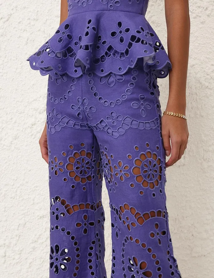 Women Clothing Zimmermann Pop Embroidered Crop Pant Blue