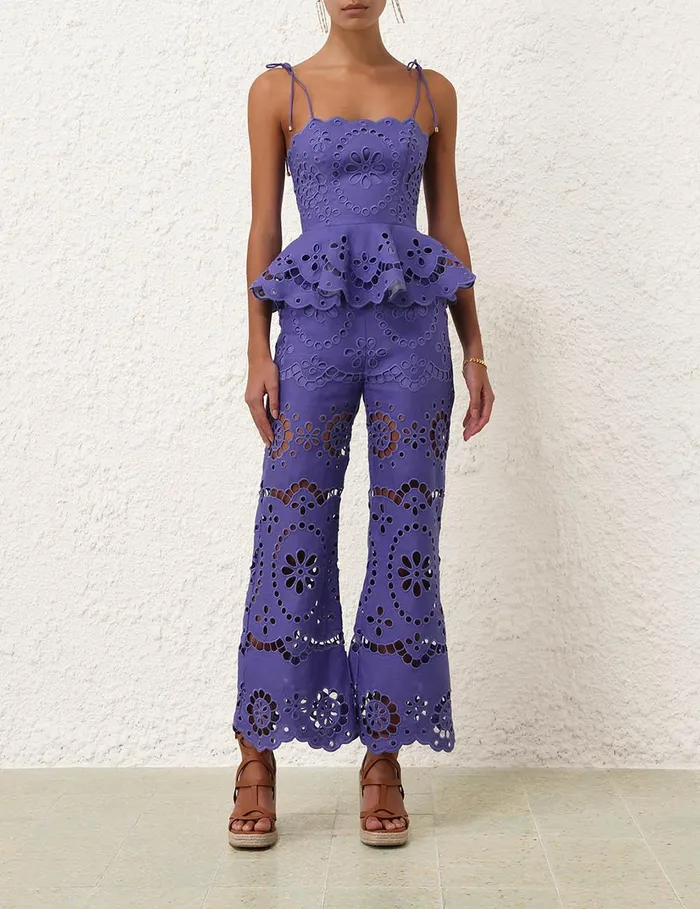 Women Clothing Zimmermann Pop Embroidered Crop Pant Blue