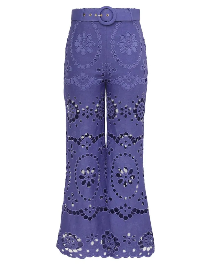 Women Clothing Zimmermann Pop Embroidered Crop Pant Blue