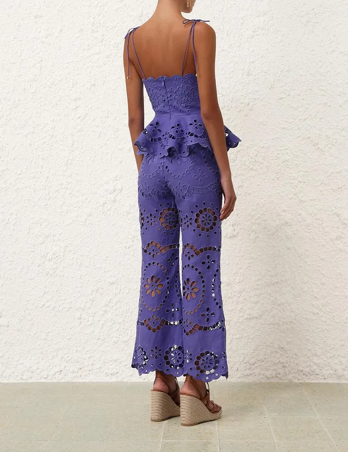 Women Clothing Zimmermann Pop Embroidered Crop Pant Blue