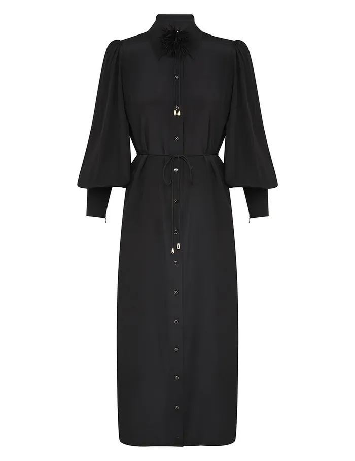 Women Clothing Zimmermann Shirt Midi Dress Black