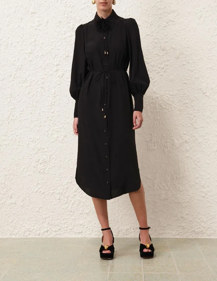 Women Clothing Zimmermann Shirt Midi Dress Black
