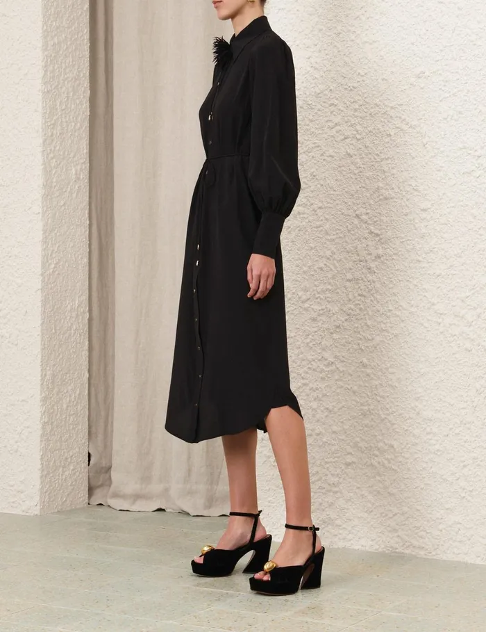 Women Clothing Zimmermann Shirt Midi Dress Black