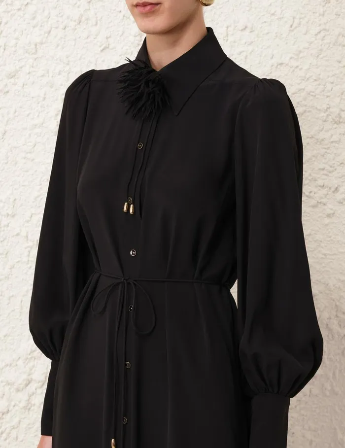 Women Clothing Zimmermann Shirt Midi Dress Black