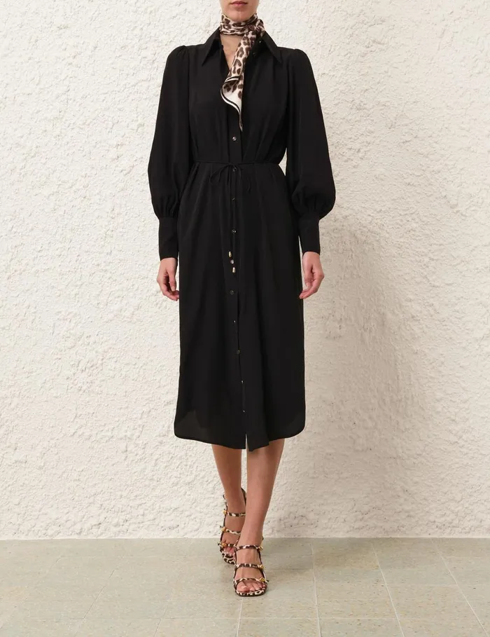 Women Clothing Zimmermann Shirt Midi Dress Black